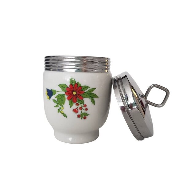 Vintage Shafford Persian Garden Pattern Porcelain Double Egg Coddler Metal Lid - Picture 3 of 12